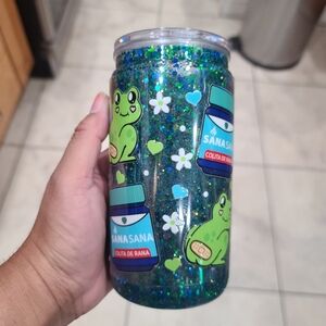 Sana colita Rana 16oz snowglobe acrylic cup glitter